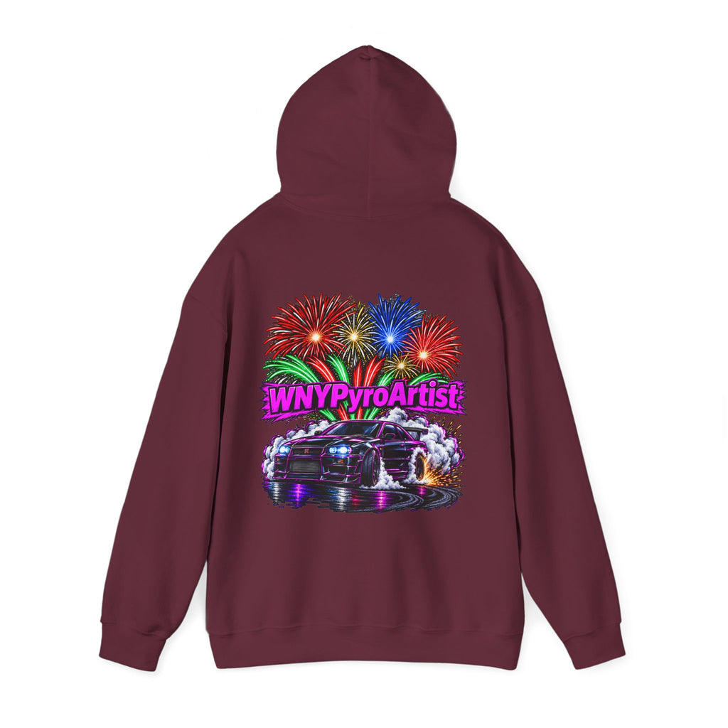 Hooded Sweatshirt WNYPyroArtist Car and Fireworks Front & Back