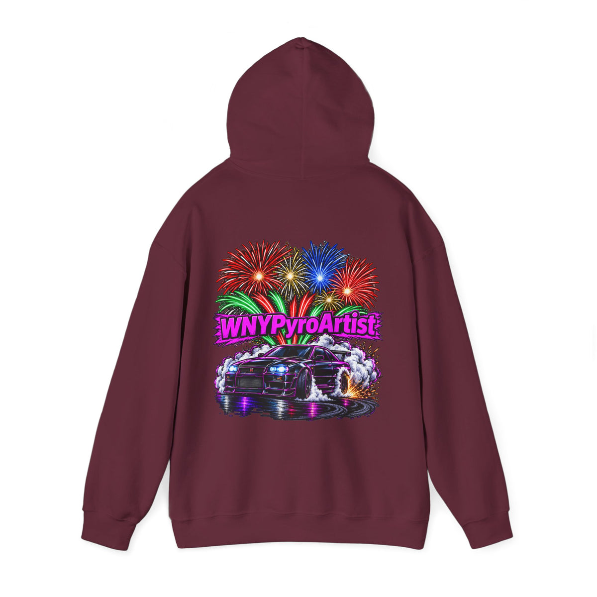 Hooded Sweatshirt WNYPyroArtist Car and Fireworks Front & Back