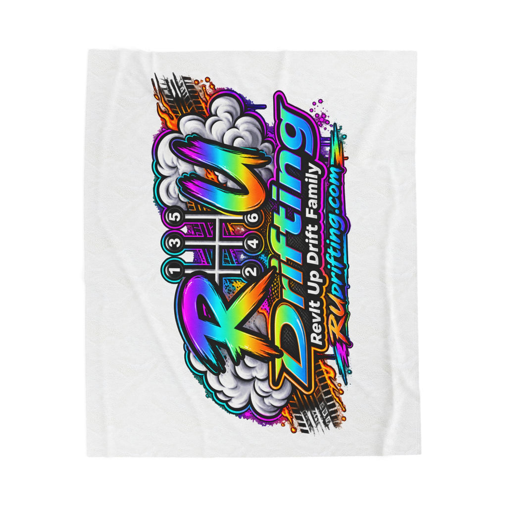 Velveteen Blanket — Retro Neon "RU drifting" Logo Plush Throw