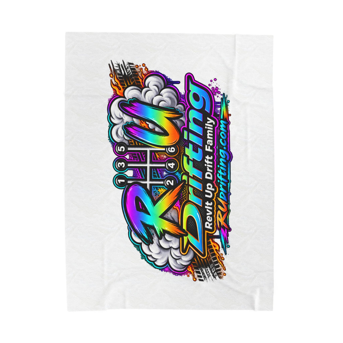 Velveteen Blanket — Retro Neon "RU drifting" Logo Plush Throw