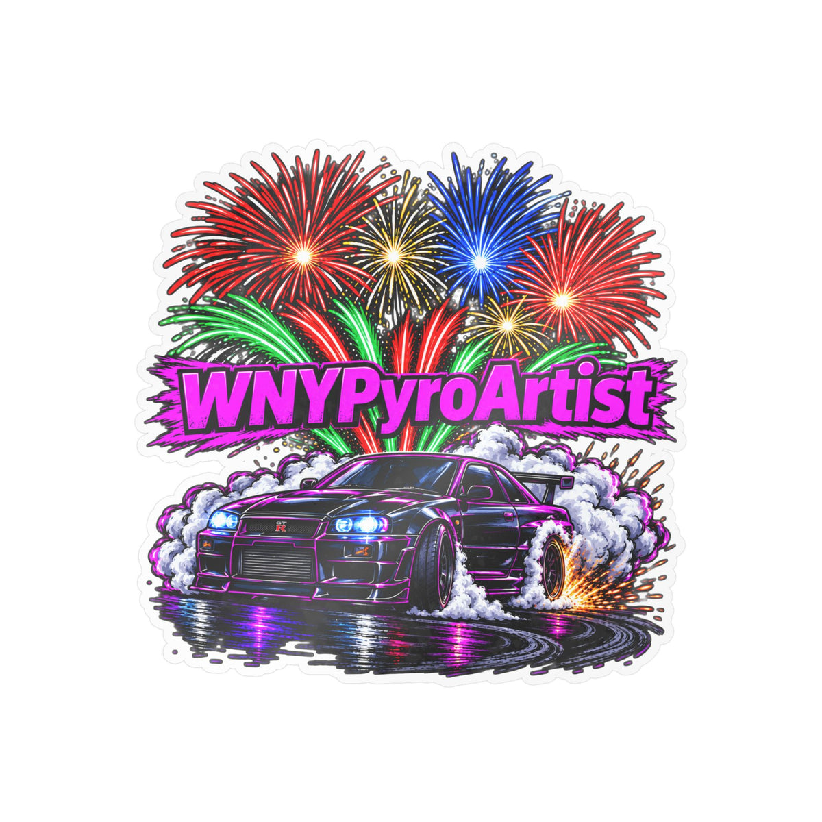 Kiss-Cut Vinyl WNYPyroArtist Car & Fireworks Slap Sticker