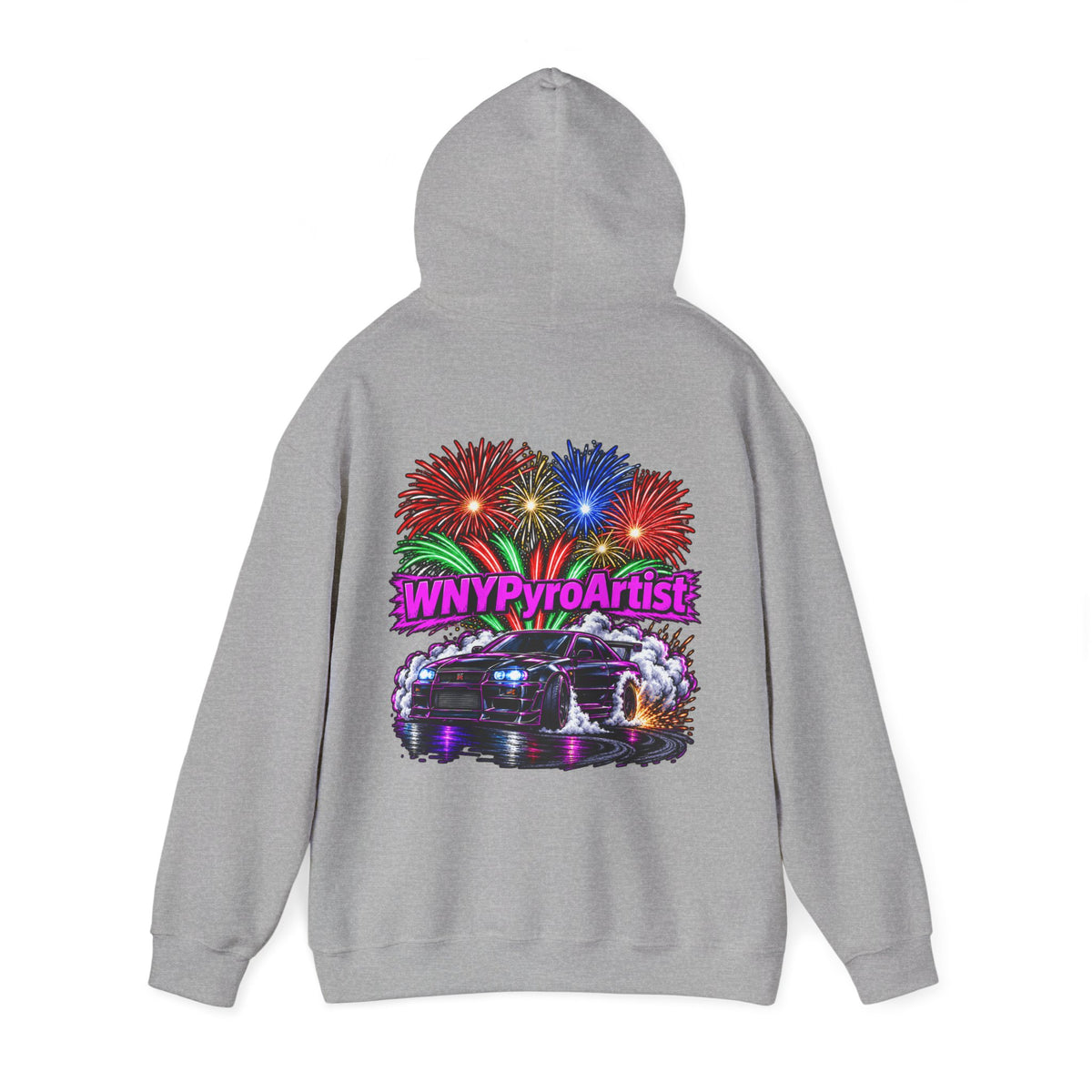 Hooded Sweatshirt WNYPyroArtist Car and Fireworks Front & Back