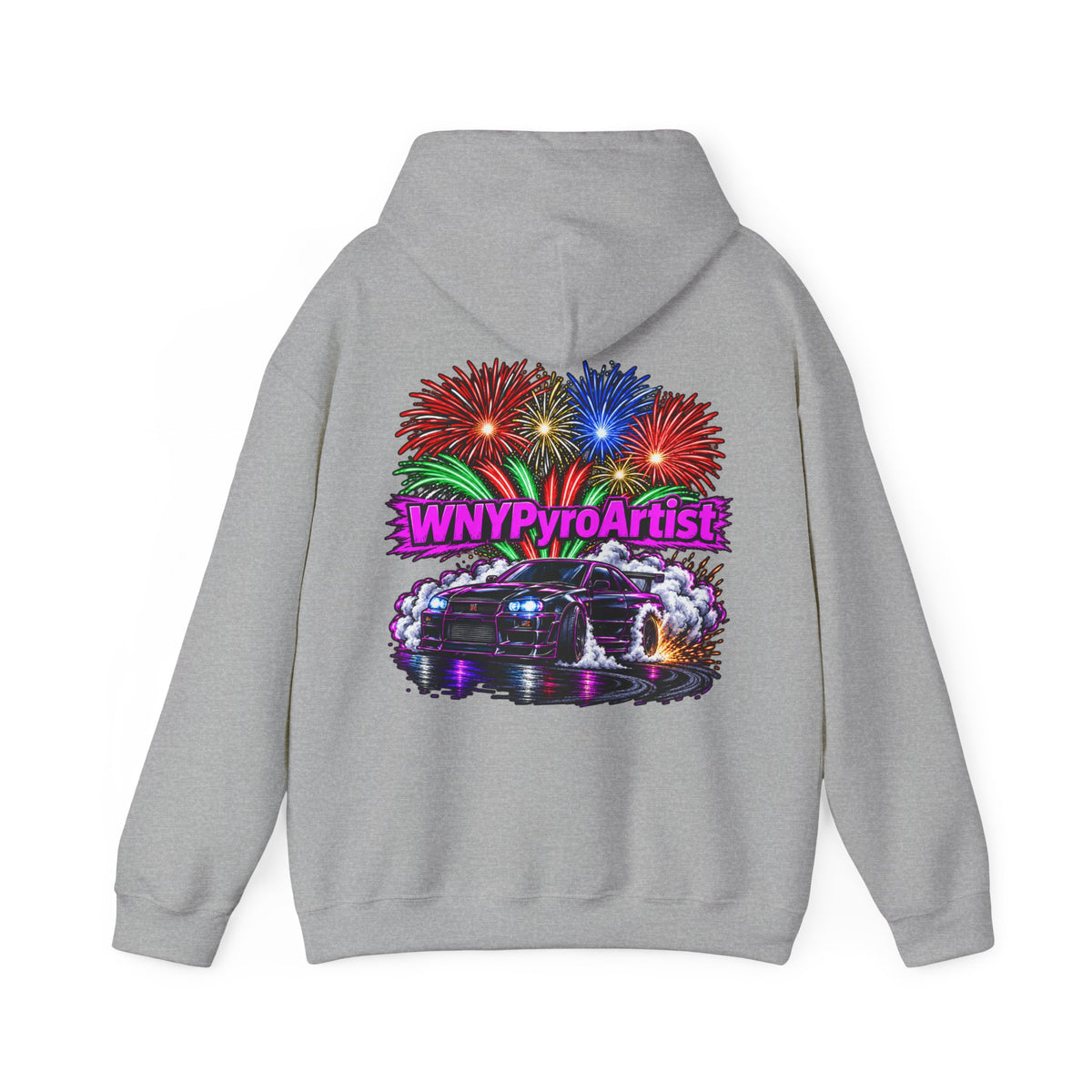 Hooded Sweatshirt WNYPyroArtist Car and Fireworks Front & Back